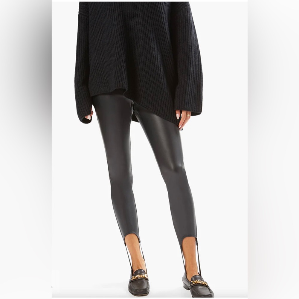 NWT We Wore What Black Vegan Leather Stirrup Leggings Size M